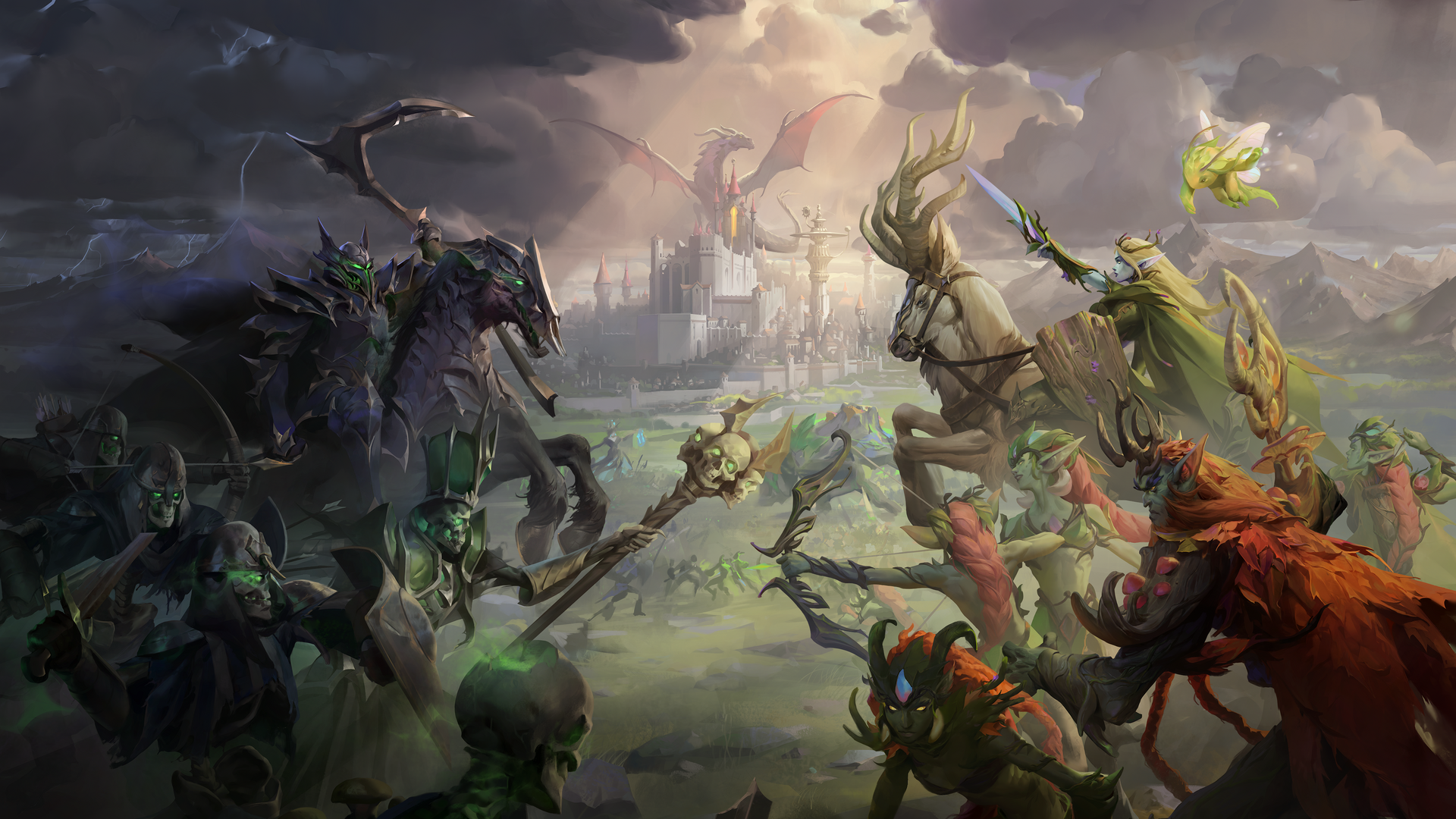 Эпичная битва между Фракциями Некрополис и Роща в Heroes of Might and Magic: Olden Era. Wallpaper.