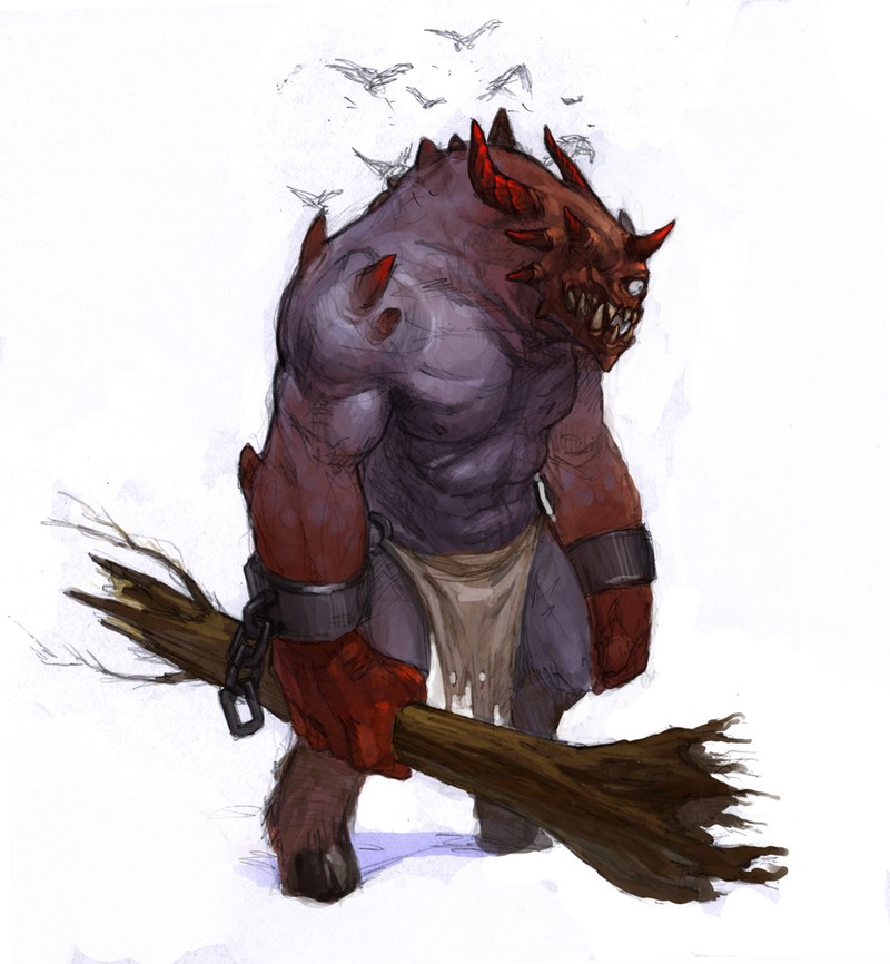 Пользуется выкорчеванным деревом в качестве оружия